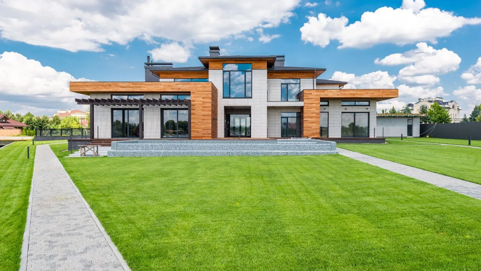 Modern residential home with large glass patio doors