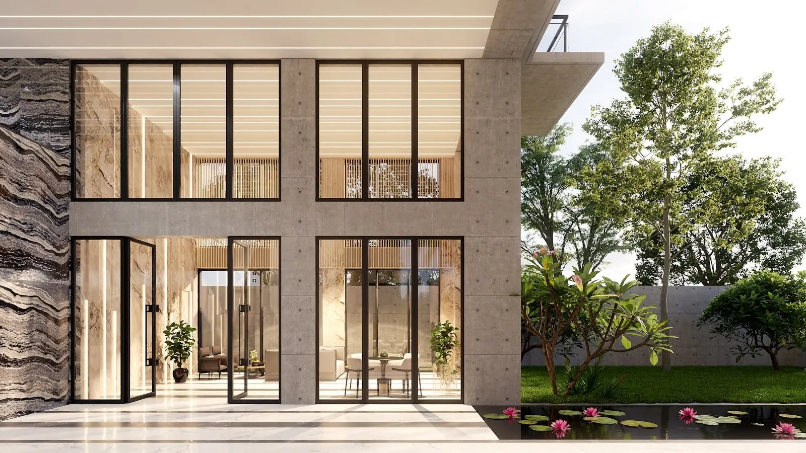 Modern residential windows on a contemporary Southern California home exterior